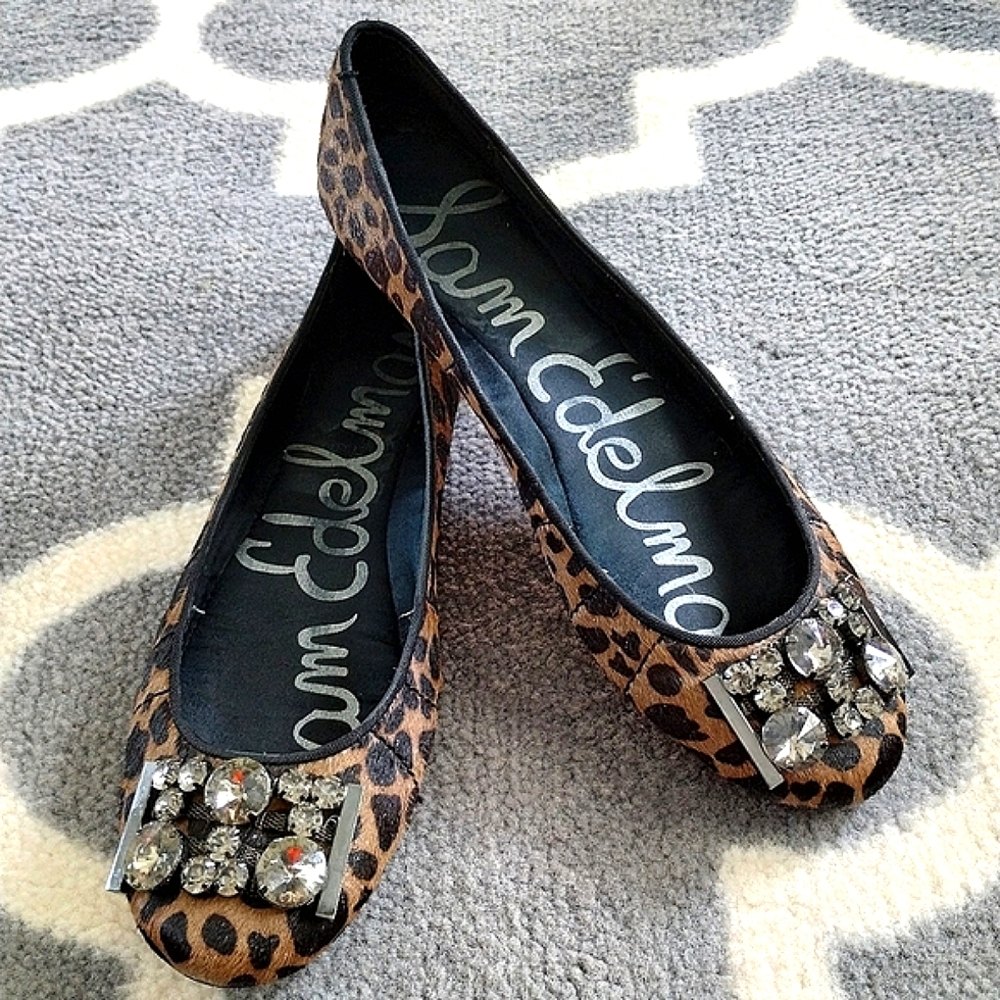 Sam Edelman "Caper" Jeweled Animal Print Ballet Flats